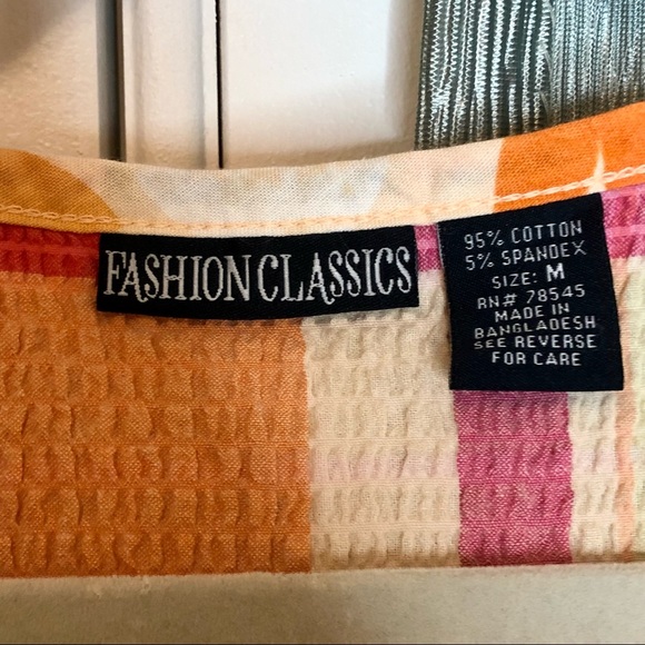 *Bundle 4/$20* Fashion Classics Pink Orange & White Plaid Sleeveless Top Size M - Picture 2 of 3